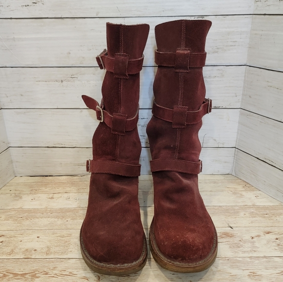 Fiorentini + Baker burgundy suede 3 buckle knee boots - Picture 9 of 13